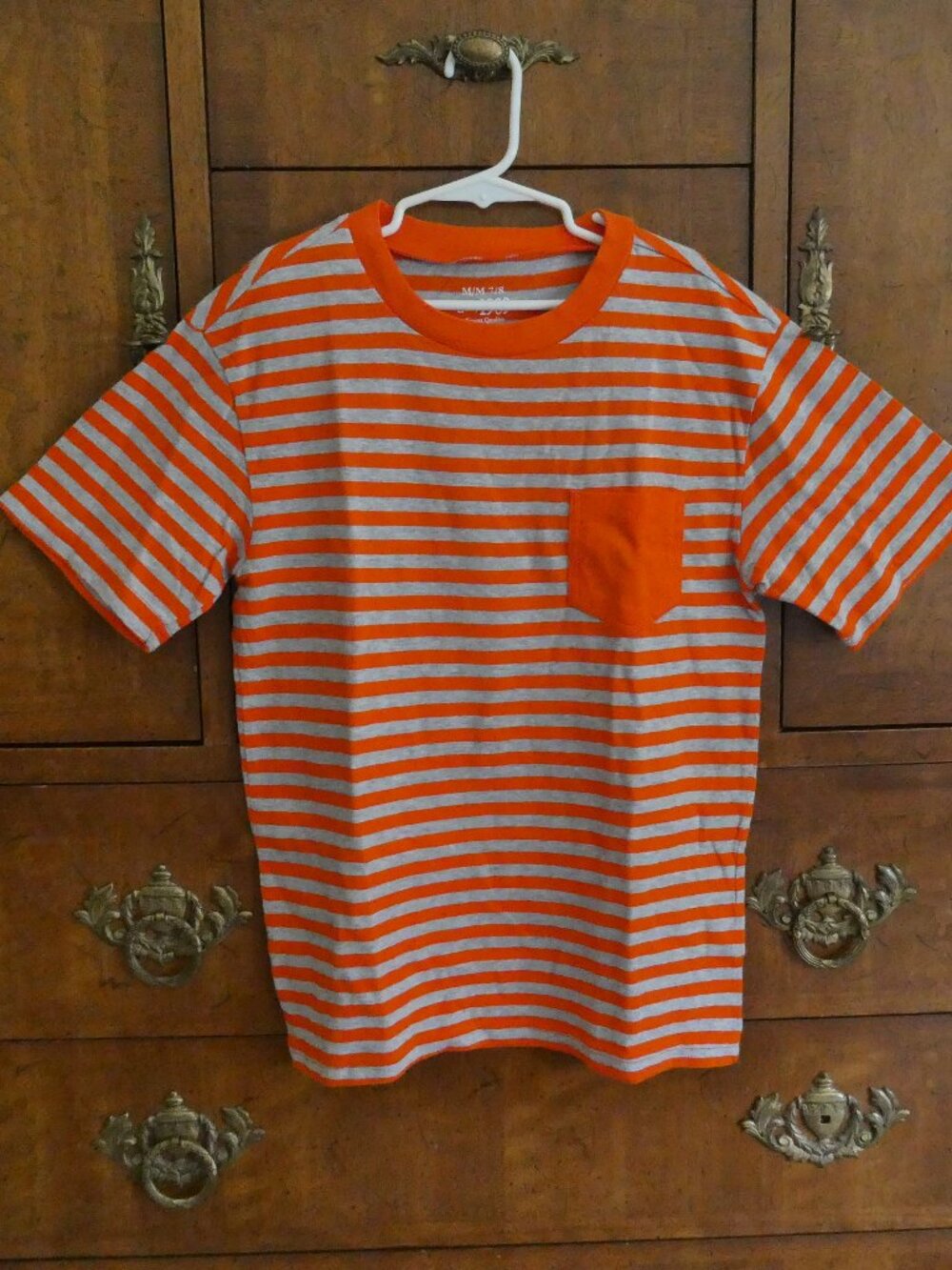 Children's Place Boys Gray & Orange Striped T-Shirt Size Medium - NWT